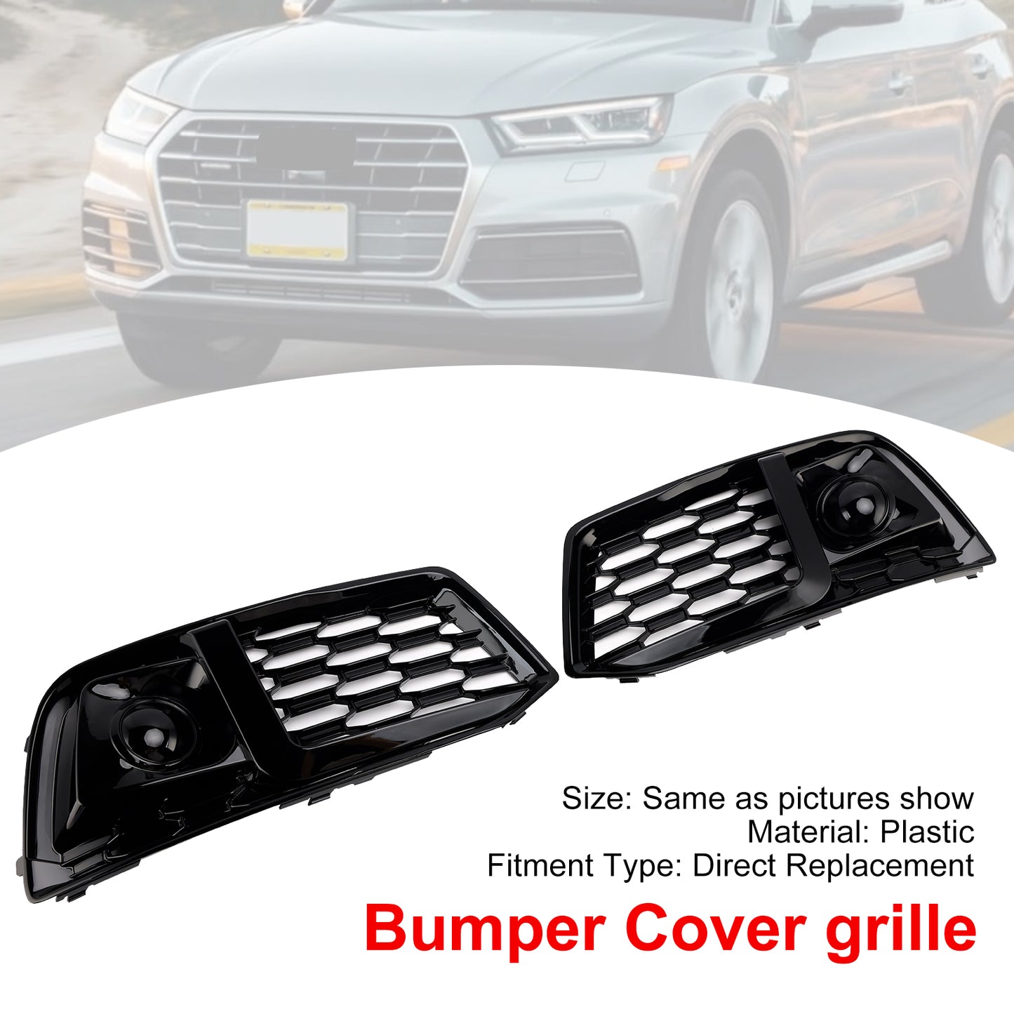 2PCS Front Bumper Cover Grill Grille Bezel Insert Fit Audi Q5 2018-2022 W/ACC