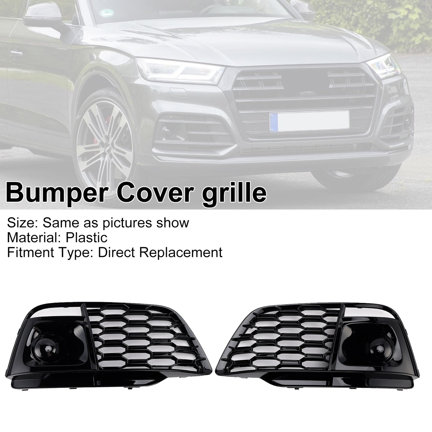 Fog Light Grille Cover 80A807679L Fit Audi Q5 SQ5 2018-2022 Pre-Facelift W/ACC