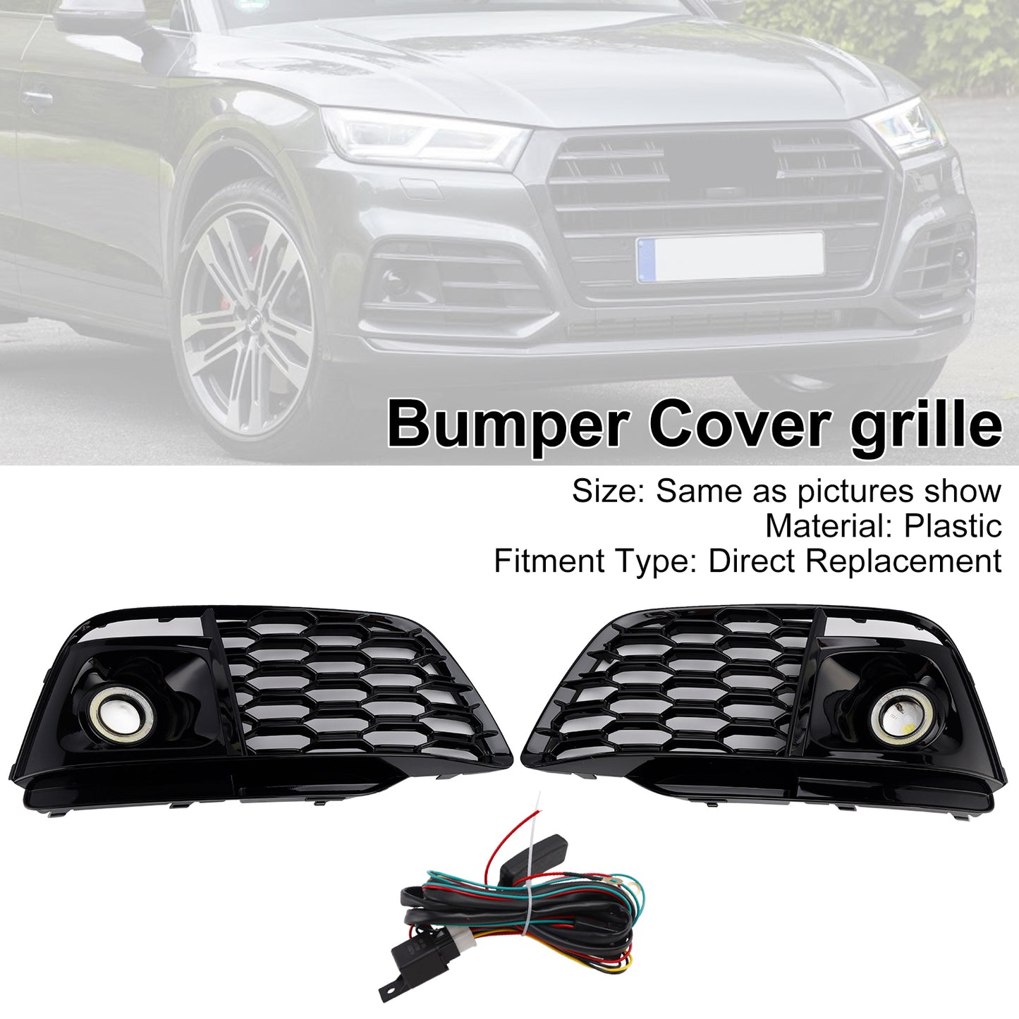 Fog Light Grille Cover 80A807680L Fit Audi Q5 SQ5 2018-2022 Pre-Facelift W/ACC