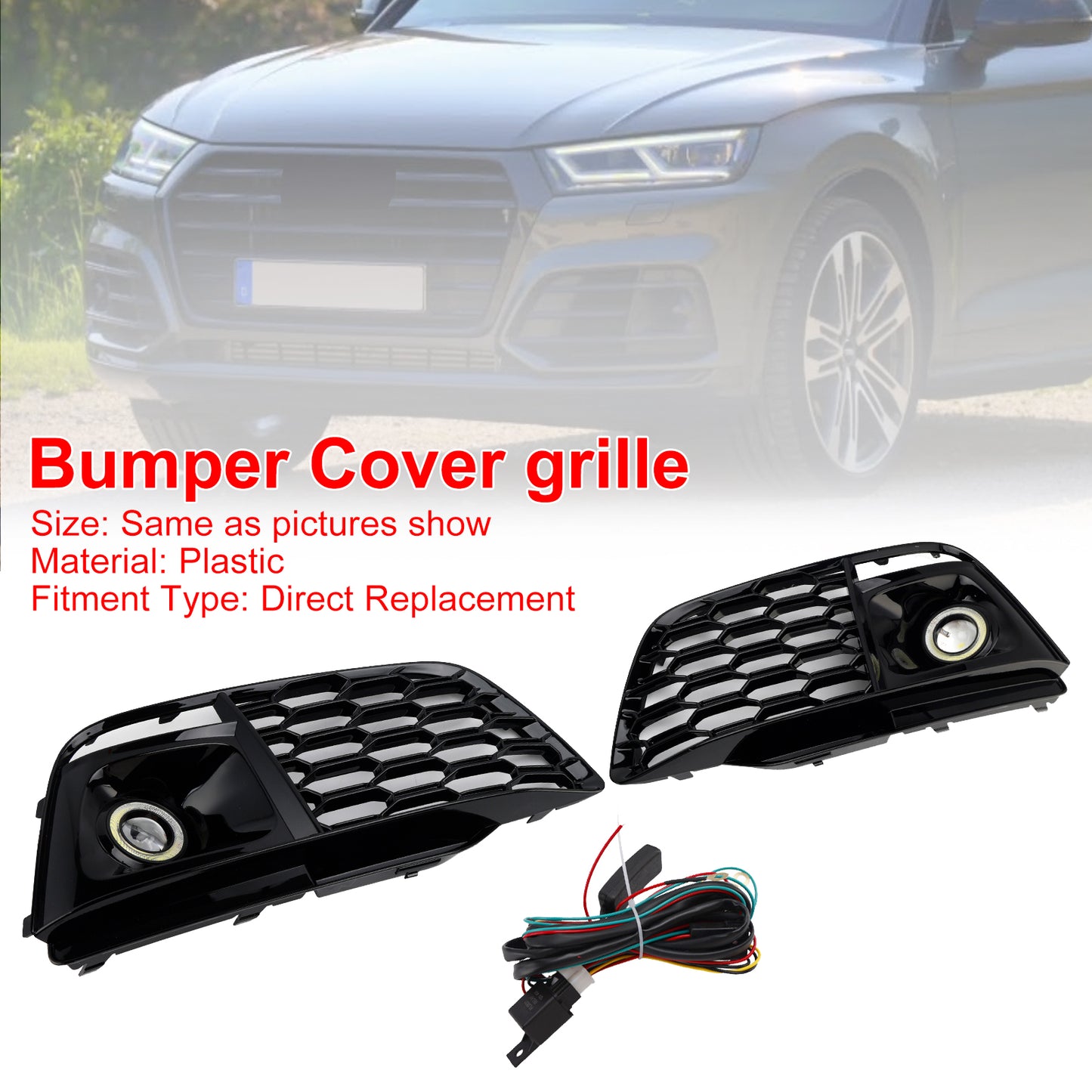 Fog Light Grille Cover 80A807680L Fit Audi Q5 SQ5 2018-2022 Pre-Facelift W/ACC