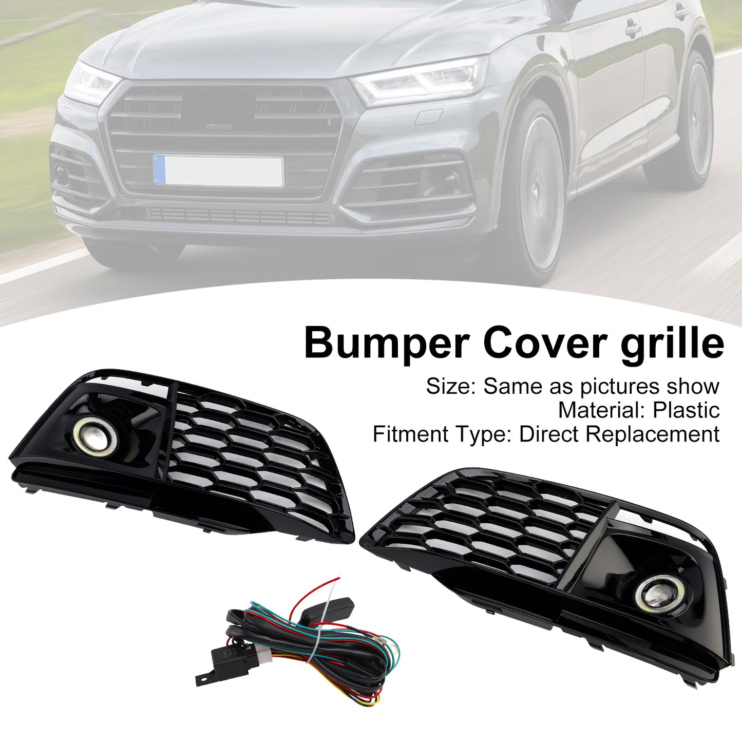 Fog Light Grille Cover 80A807680L Fit Audi Q5 SQ5 2018-2022 Pre-Facelift W/ACC