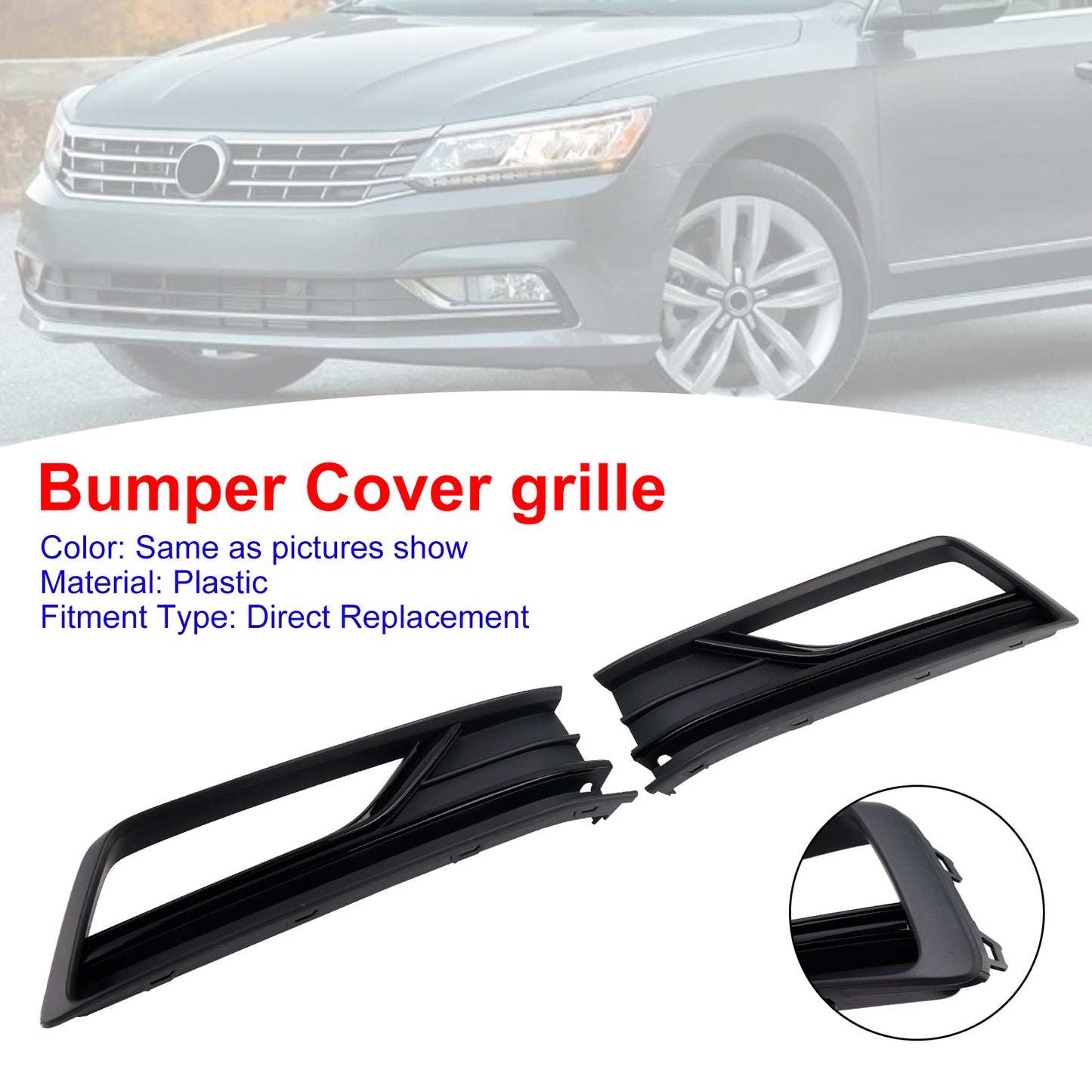 2PCS Fog Light Lamp Grill Cover Fit VW Passat B8 NMS (USA Car) 2016-2018