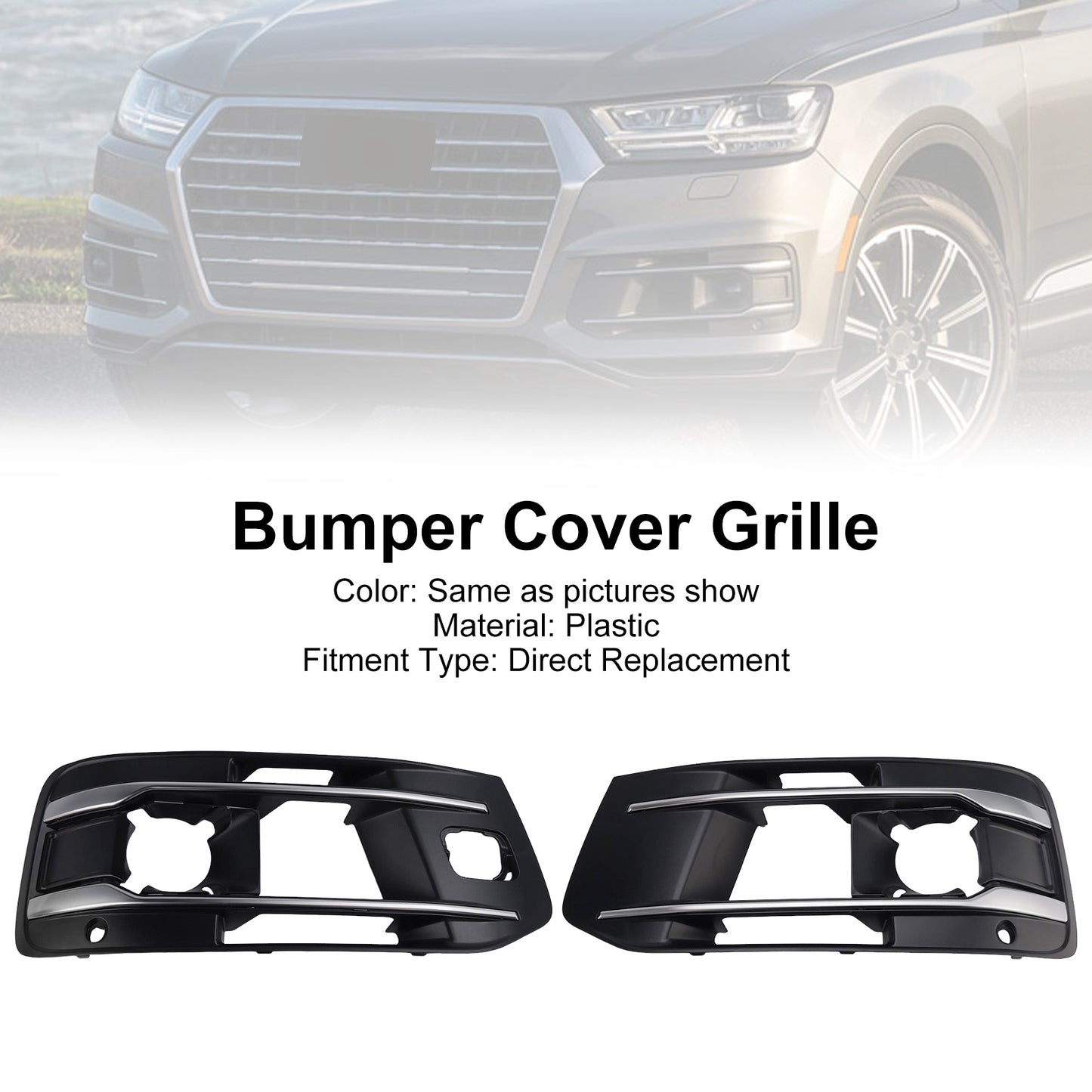 Audi Q7 2016-2019 Left+Right Front Bumper Fog Light Grille Cover 4M0807682AA4W3