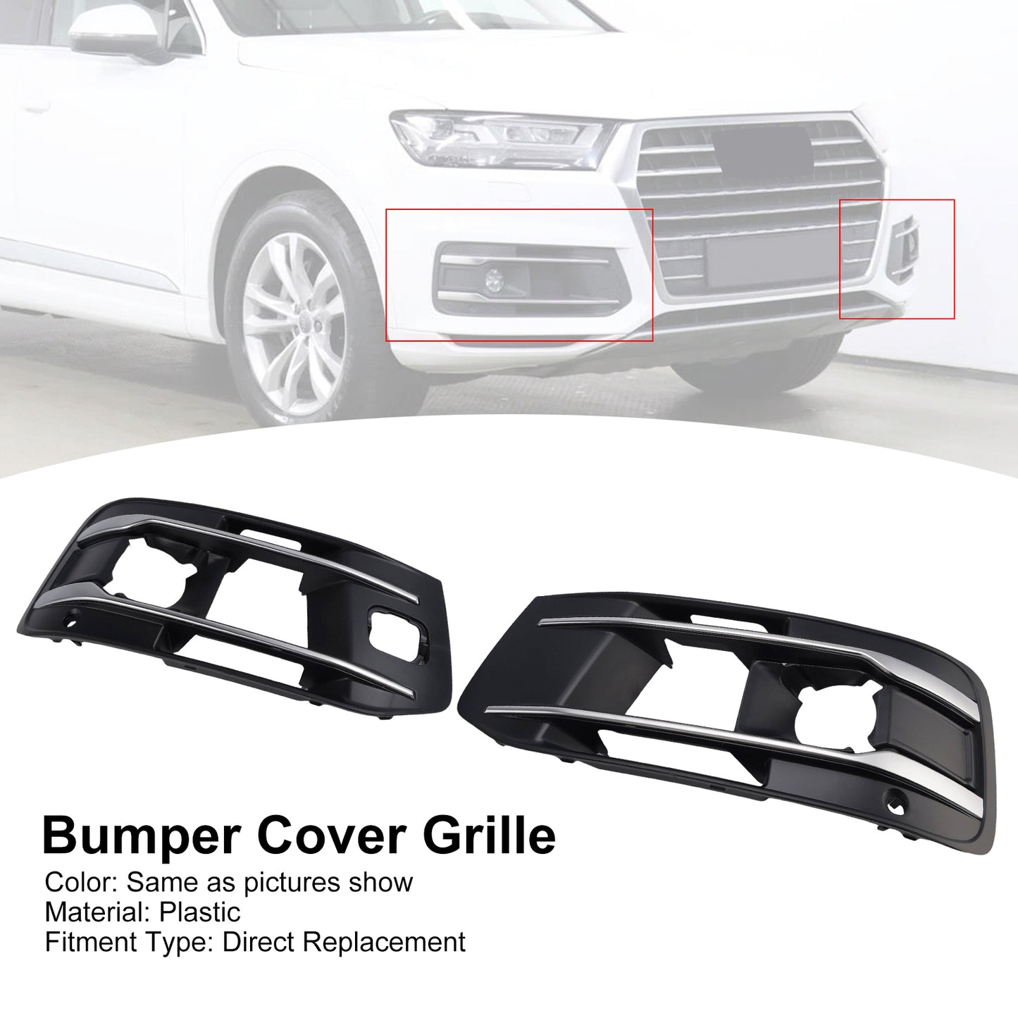 Audi Q7 2016-2019 Left+Right Front Bumper Fog Light Grille Cover 4M0807682AA4W3