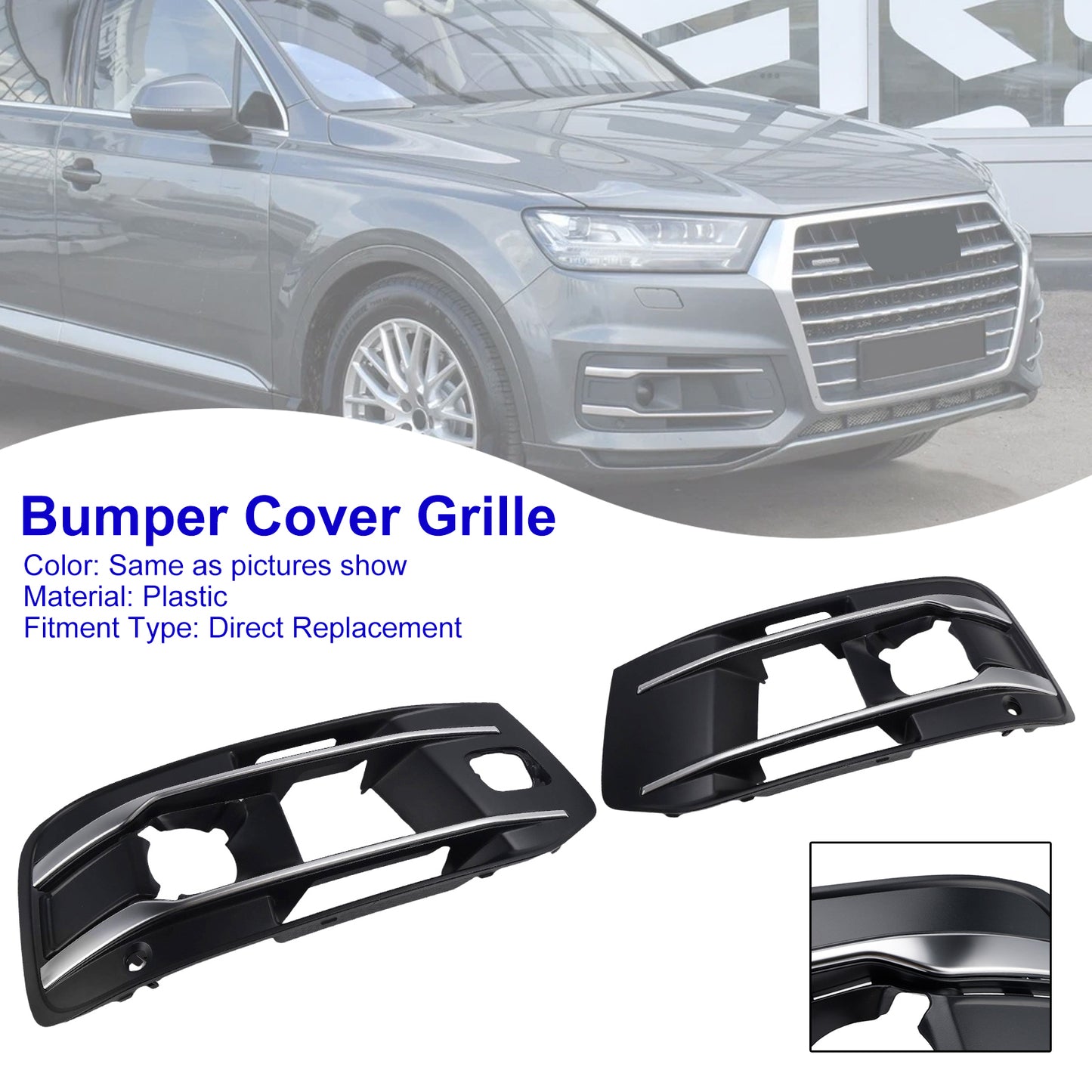 Audi Q7 2016-2019 Left+Right Front Bumper Fog Light Grille Cover 4M0807682AA4W3
