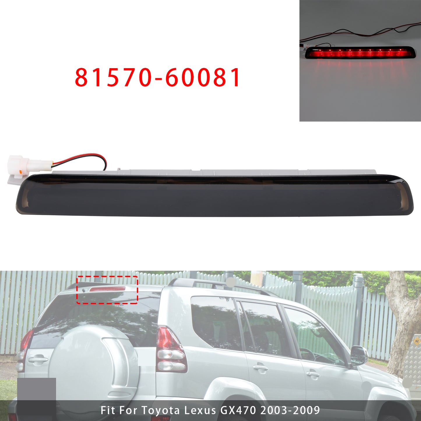 Rear Center Stop Brake Lamp For Toyota Prado LC120 FJ120 TRJ120 GX470 2003-2009
