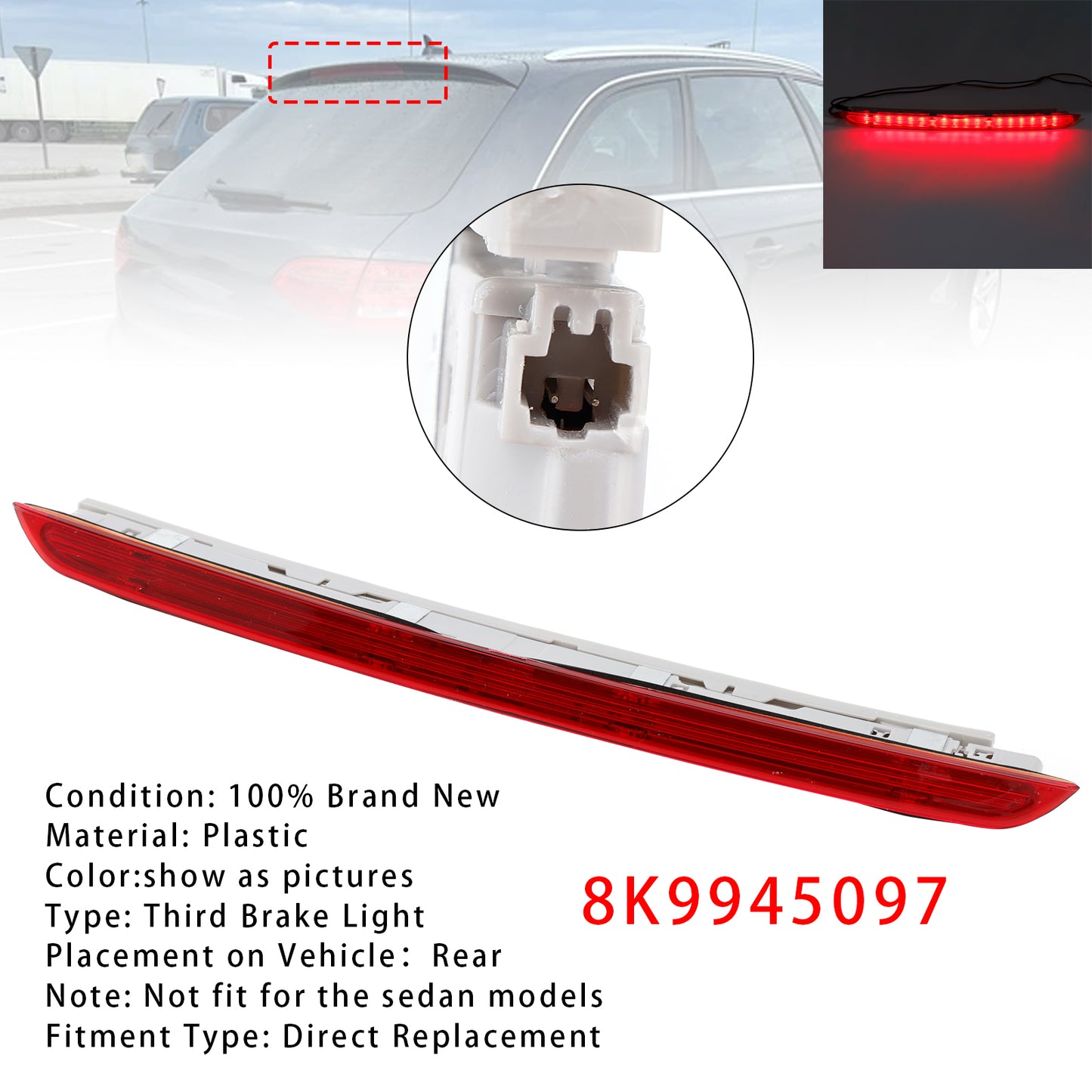 Rear Brake Light Third Stop Lamp Light 8K9945097 For Audi A4 RS4 B8 Avant Red
