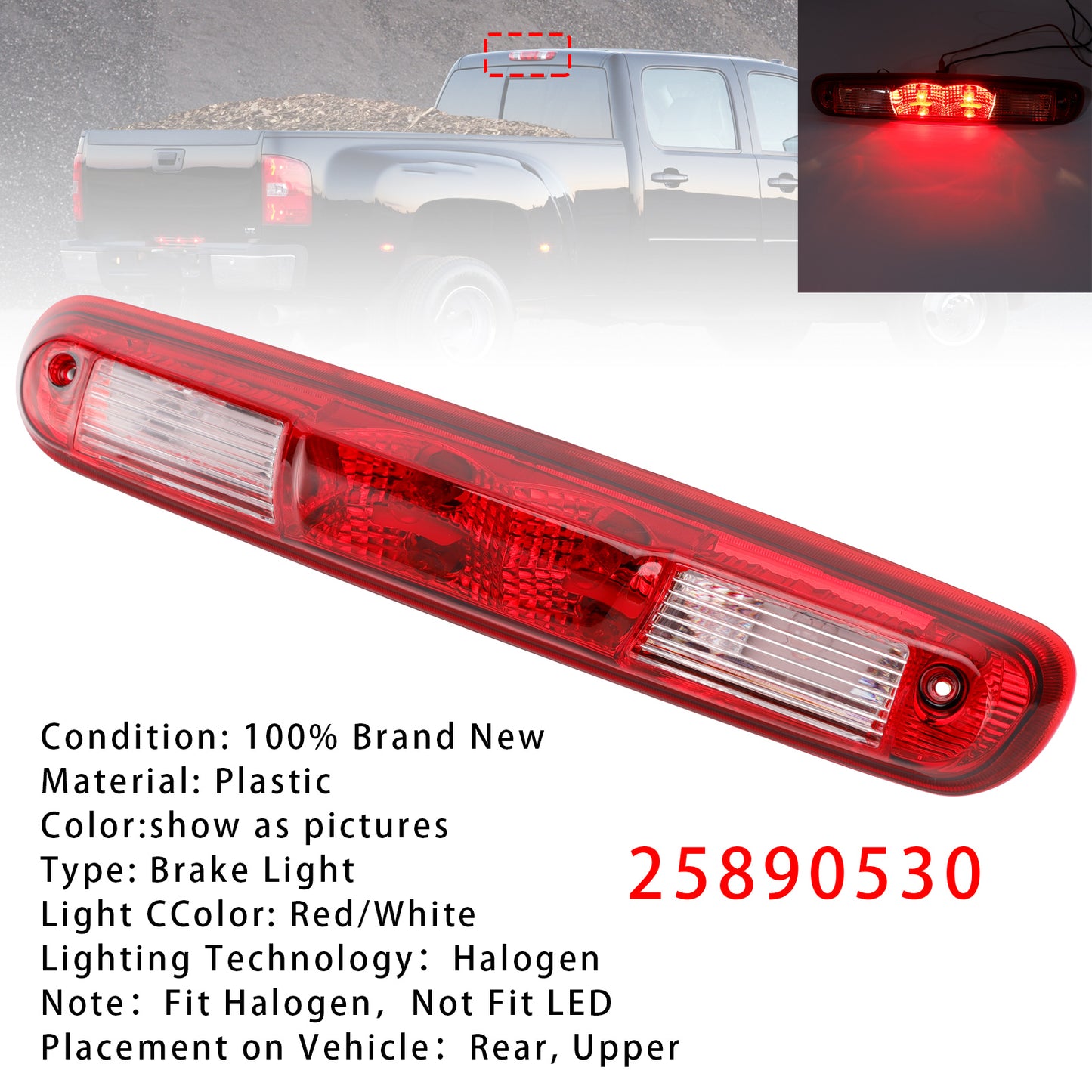 Halogen Third Brake Light For Chevy Silverado 2007-2013