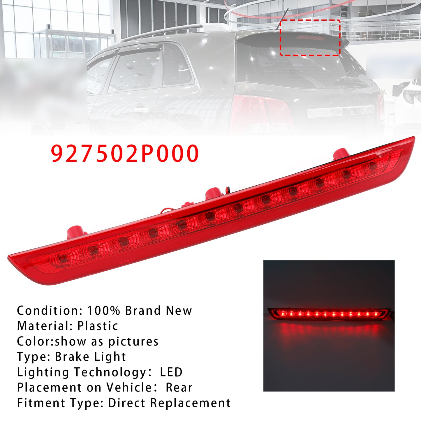 LED High 3rd Third Brake Stop Light Lamp 927502P000 For KIA Sorento 2011-2015
