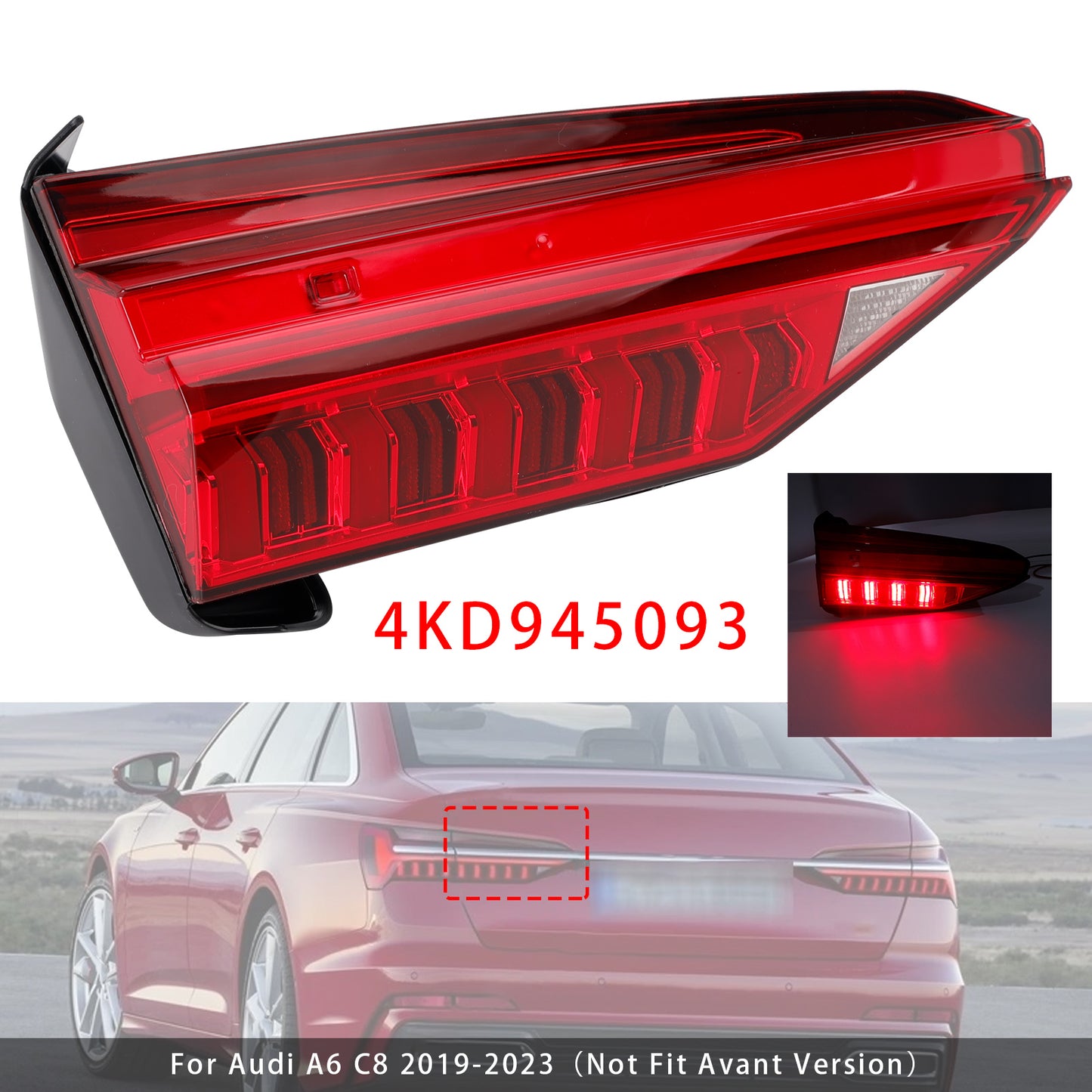 Left LED Inner Tail Light Assembly 4KD945093 For Audi A6 C8 2019-2023
