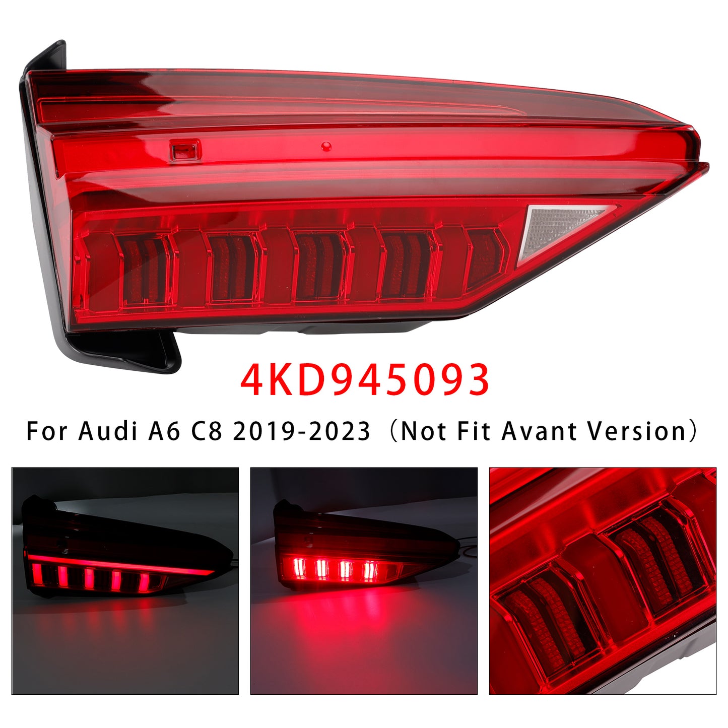 Left LED Inner Tail Light Assembly 4KD945093 For Audi A6 C8 2019-2023