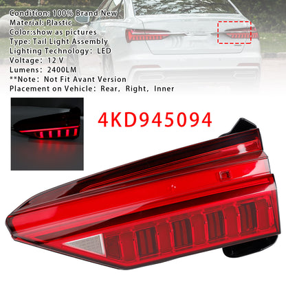 Right LED Inner Tail Light Assembly 4KD945094 For Audi A6 C8 2019-2023