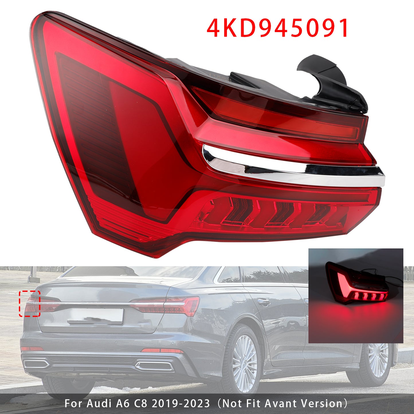 Left LED Outer Tail Light Assembly 4KD945091 For Audi A6 C8 2019-2023