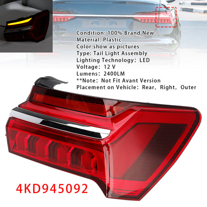 Right LED Outer Tail Light Assembly 4KD945092 For Audi A6 C8 2019-2023