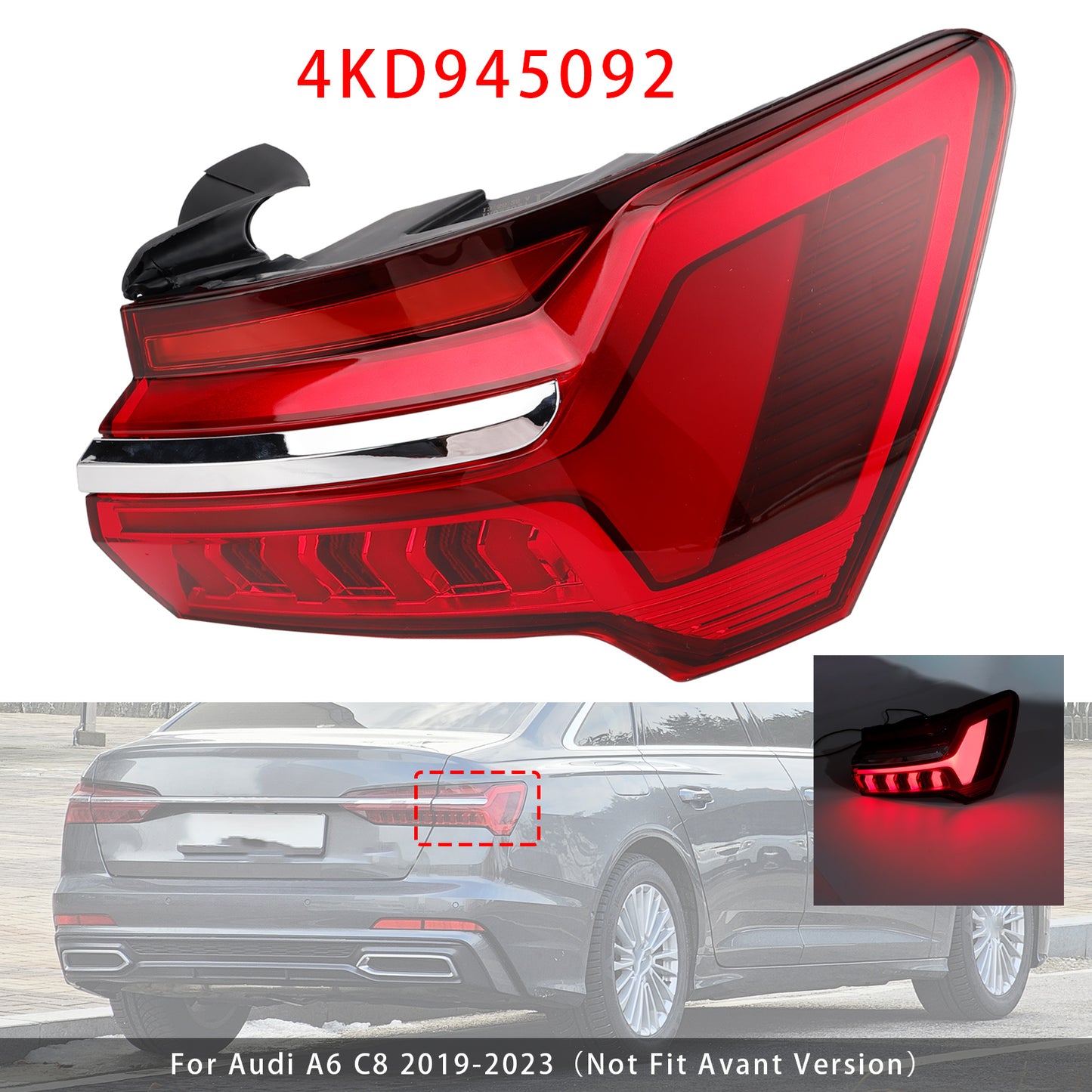 Right LED Outer Tail Light Assembly 4KD945092 For Audi A6 C8 2019-2023
