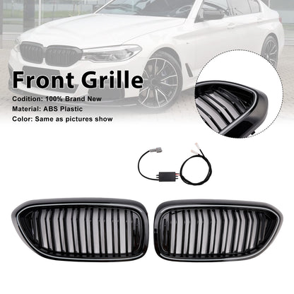 Gloss Black Double Slat Front Kidney Grille Fit BMW 5 Series G30 G31 2017-2020