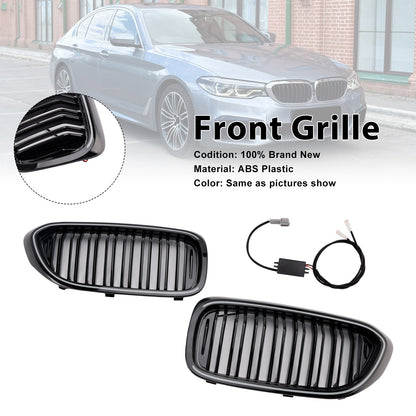 Gloss Black Double Slat Front Kidney Grille Fit BMW 5 Series G30 G31 2017-2020