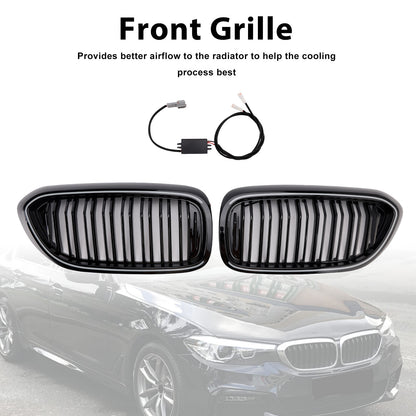 Gloss Black Double Slat Front Kidney Grille Fit BMW 5 Series G30 G31 2017-2020