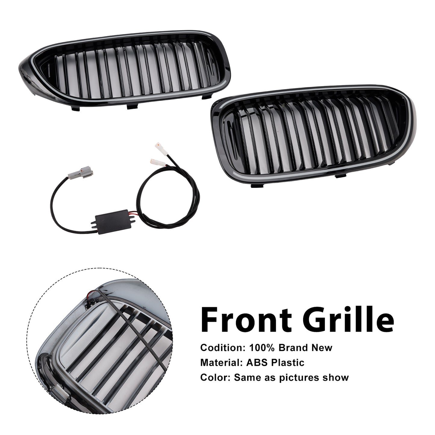 Gloss Black Double Slat Front Kidney Grille Fit BMW 5 Series G30 G31 2017-2020