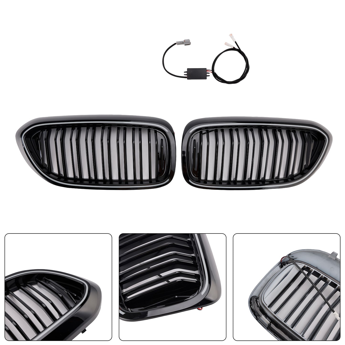 Gloss Black Double Slat Front Kidney Grille Fit BMW 5 Series G30 G31 2017-2020