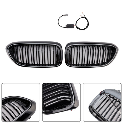 Gloss Black Double Slat Front Kidney Grille Fit BMW 5 Series G30 G31 2017-2020