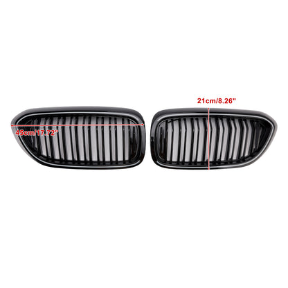 Gloss Black Double Slat Front Kidney Grille Fit BMW 5 Series G30 G31 2017-2020