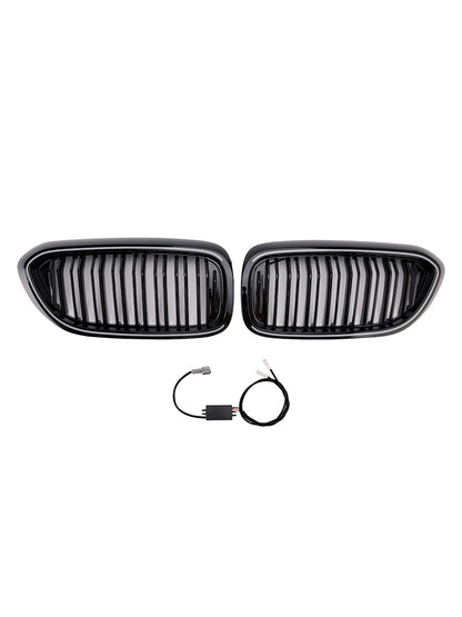Gloss Black Double Slat Front Kidney Grille Fit BMW 5 Series G30 G31 2017-2020