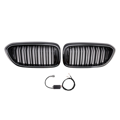 Gloss Black Double Slat Front Kidney Grille Fit BMW 5 Series G30 G31 2017-2020