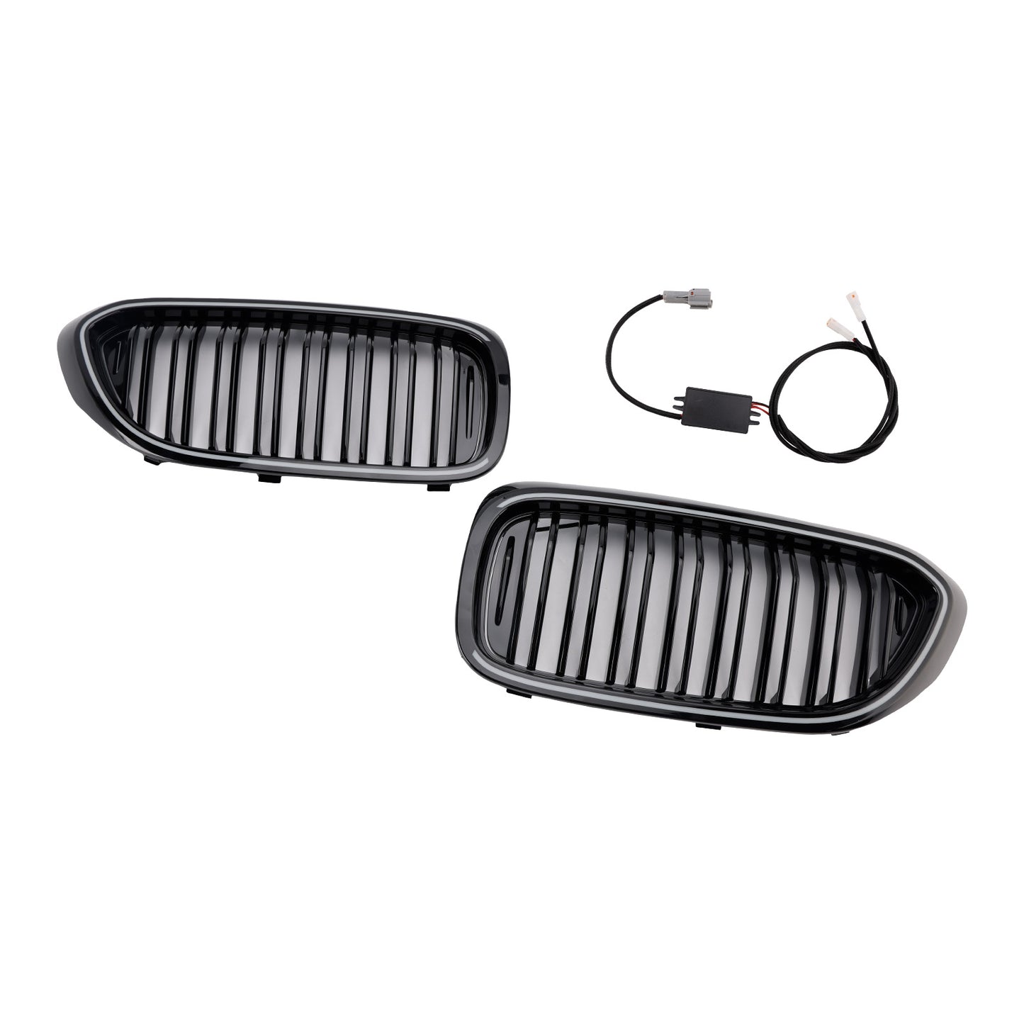 Gloss Black Double Slat Front Kidney Grille Fit BMW 5 Series G30 G31 2017-2020