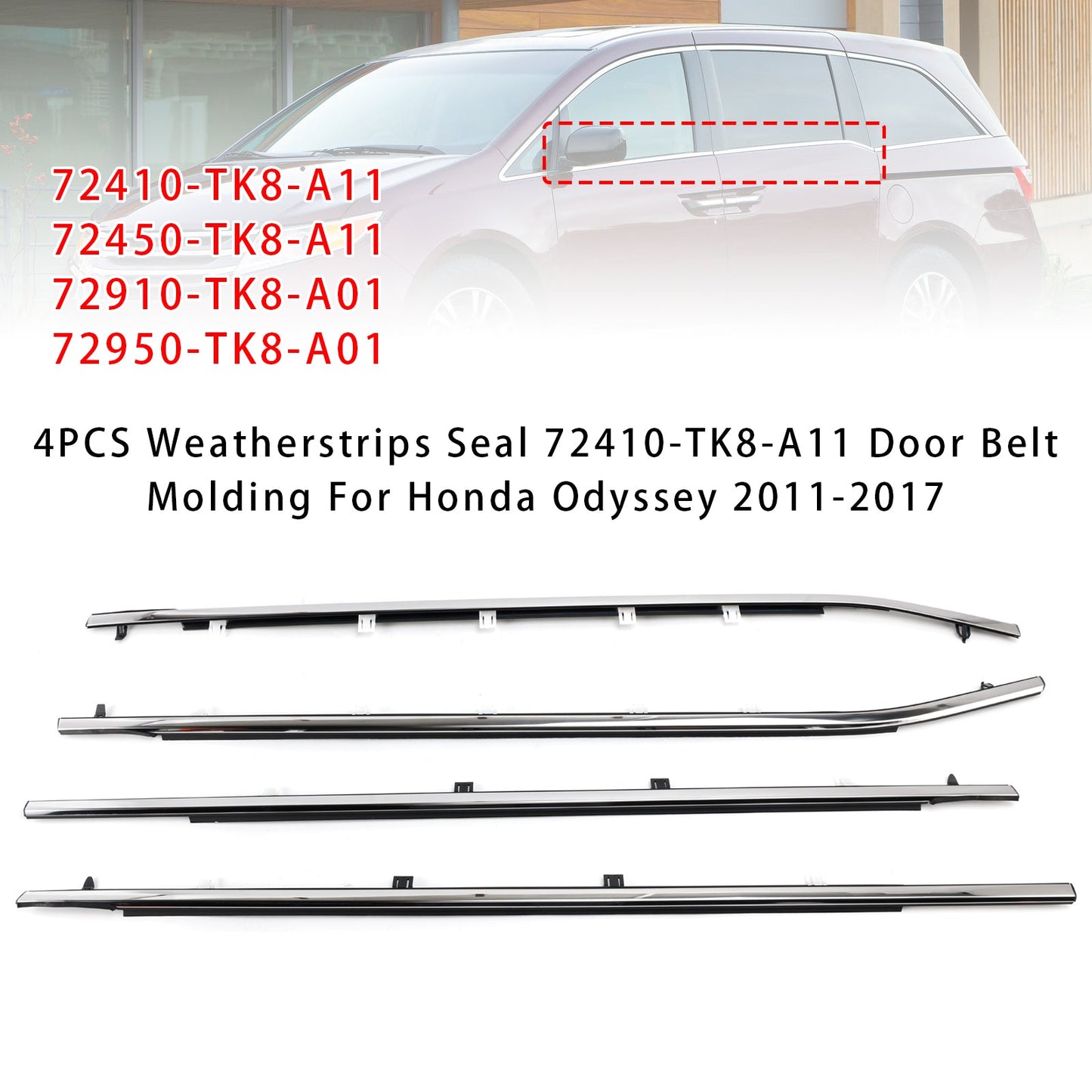 2011-2017 Odyssey 72410-TK8-A11 Weatherstrips Seal Door Belt Molding 72450-TK8-A11