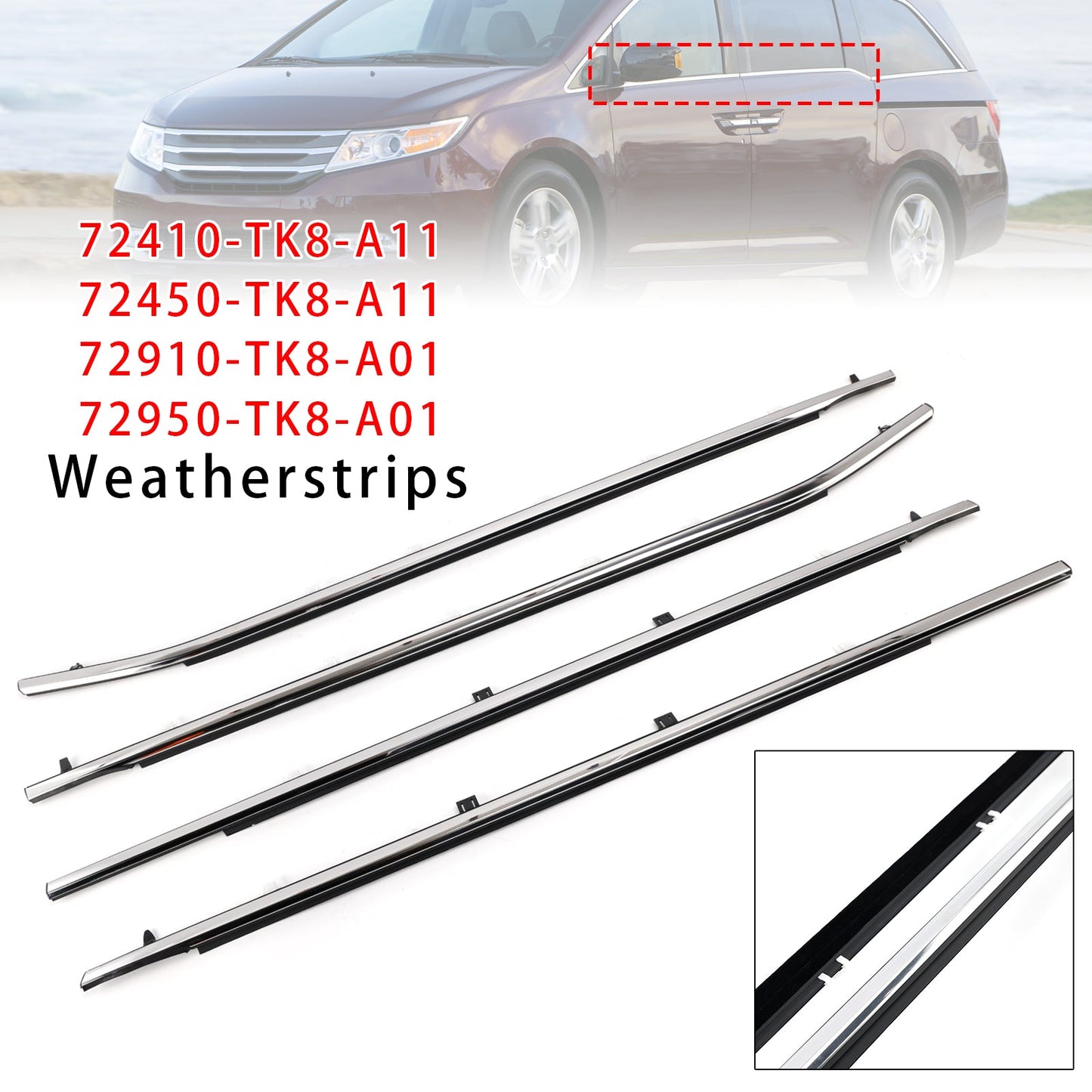 2011-2017 Odyssey 72410-TK8-A11 Weatherstrips Seal Door Belt Molding 72450-TK8-A11
