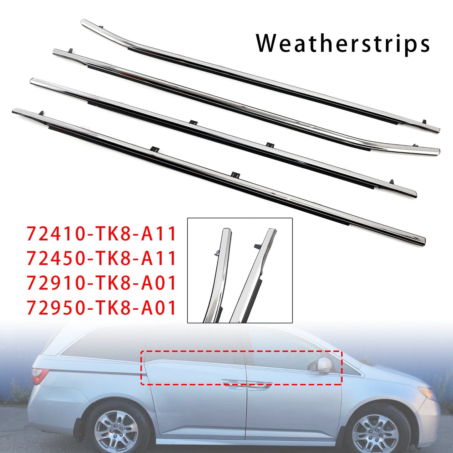 2011-2017 Odyssey 72410-TK8-A11 Weatherstrips Seal Door Belt Molding 72450-TK8-A11