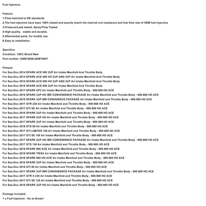 Sea-Doo 2016 SPARK 2UP HO IBR CONVENIENCE PACKAGE Air Intake Manifold and Throttle Body-900-900 HO ACE 420874847 Fuel Injectors 420874838