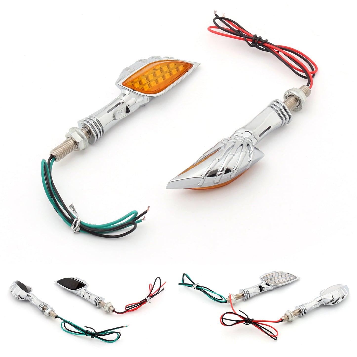 Universal Motorcycle Skeleton Hand LED Turn Signals Blinker Indicator Champoo