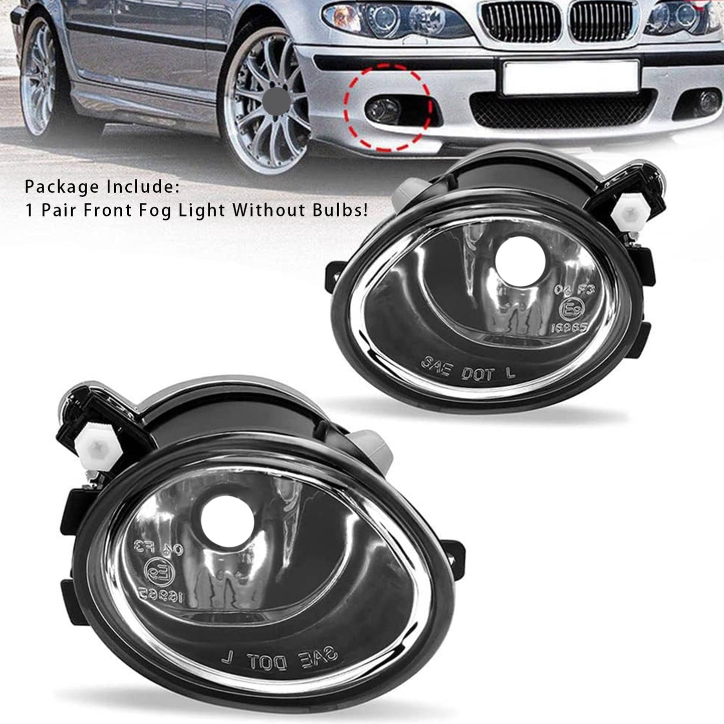 2003-2005 BMW E46 Sedan 330I with ZHP Package Pair Front Fog Light Lamps Without Bulbs 63177894017 63177894018