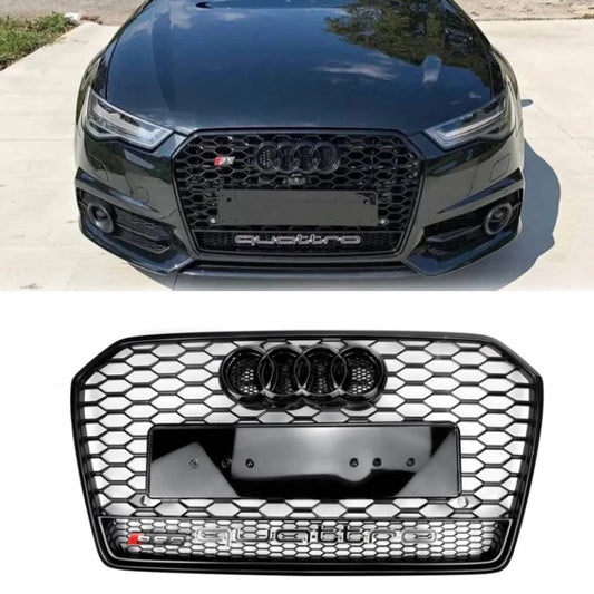 Audi A6 A6 Sline S6 C7 2015-2018 RS6 Quattro Style Black Grill Honeycomb Mesh Front Bumper Grille With Black Ring Emblem