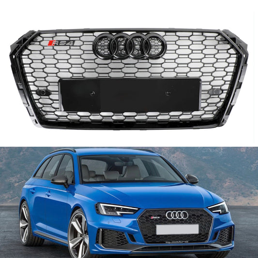 RS4 Style Gloss Black Honeycomb Grille for 2016-2019 Audi A4 A4 SLine S4 B9 Front Bumper Mesh Grill