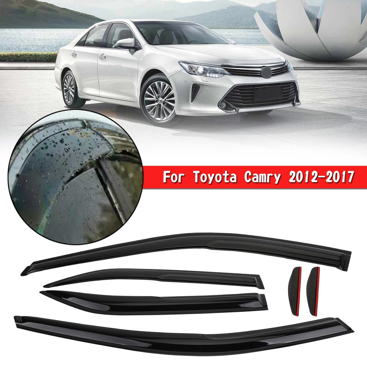 Car Window Sun Rain Guard Visors Kit 6PCS Toyota Camry 12-17