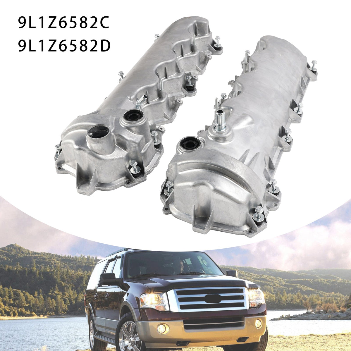 2004-2010 Ford F-150 Truck V8 L+R Engine Valve Cover w/Gasket 9L1Z6582C 9L1Z6582D