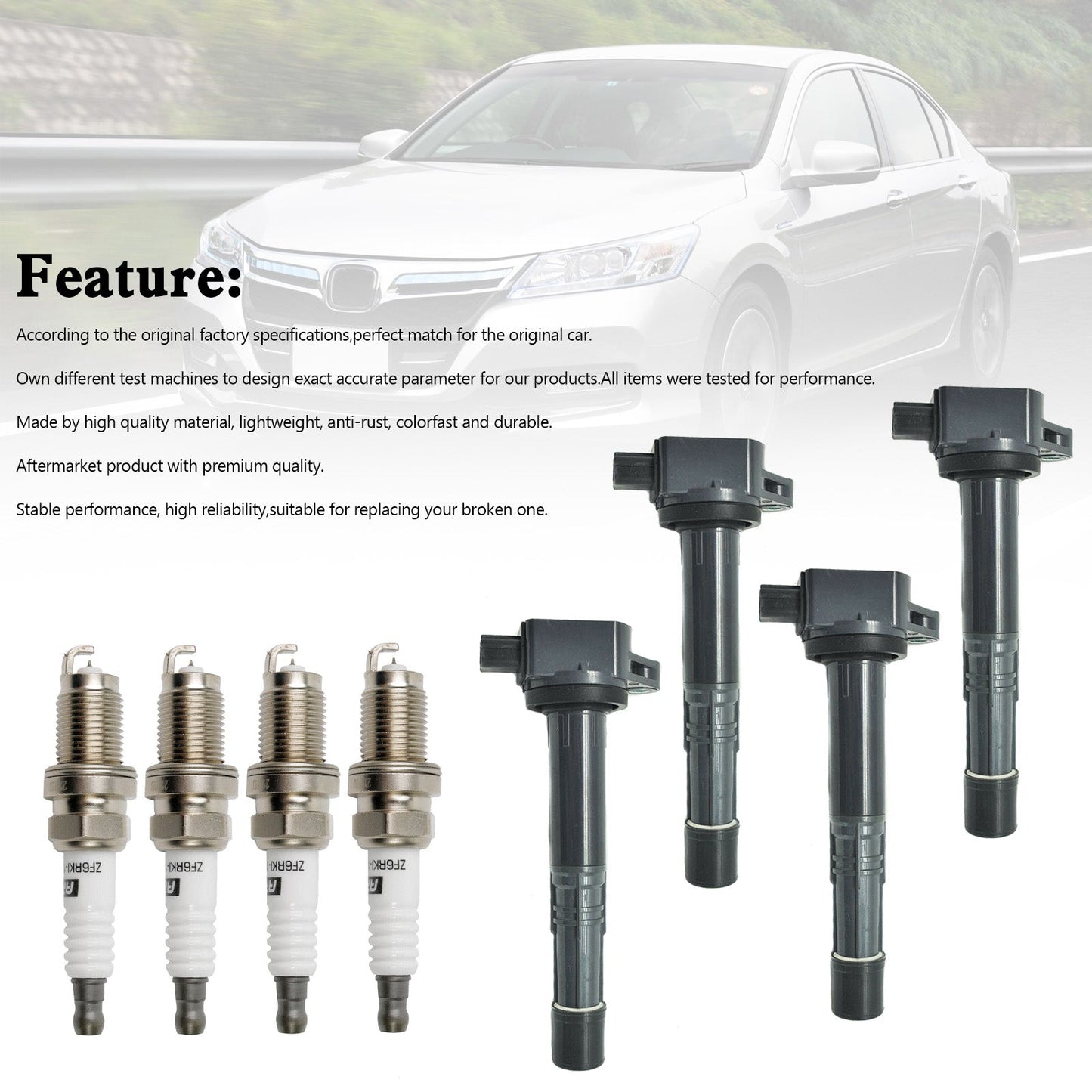 2002-2011 Honda Civic 2.0L l4 4x Ignition Coils+Spark Plugs UF311 30520-PNA-007 E1083