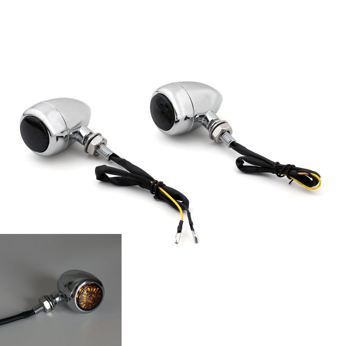Harley Chopper Cafe LED Bullet Turn Signals Indicators Racer Chrome Champoo