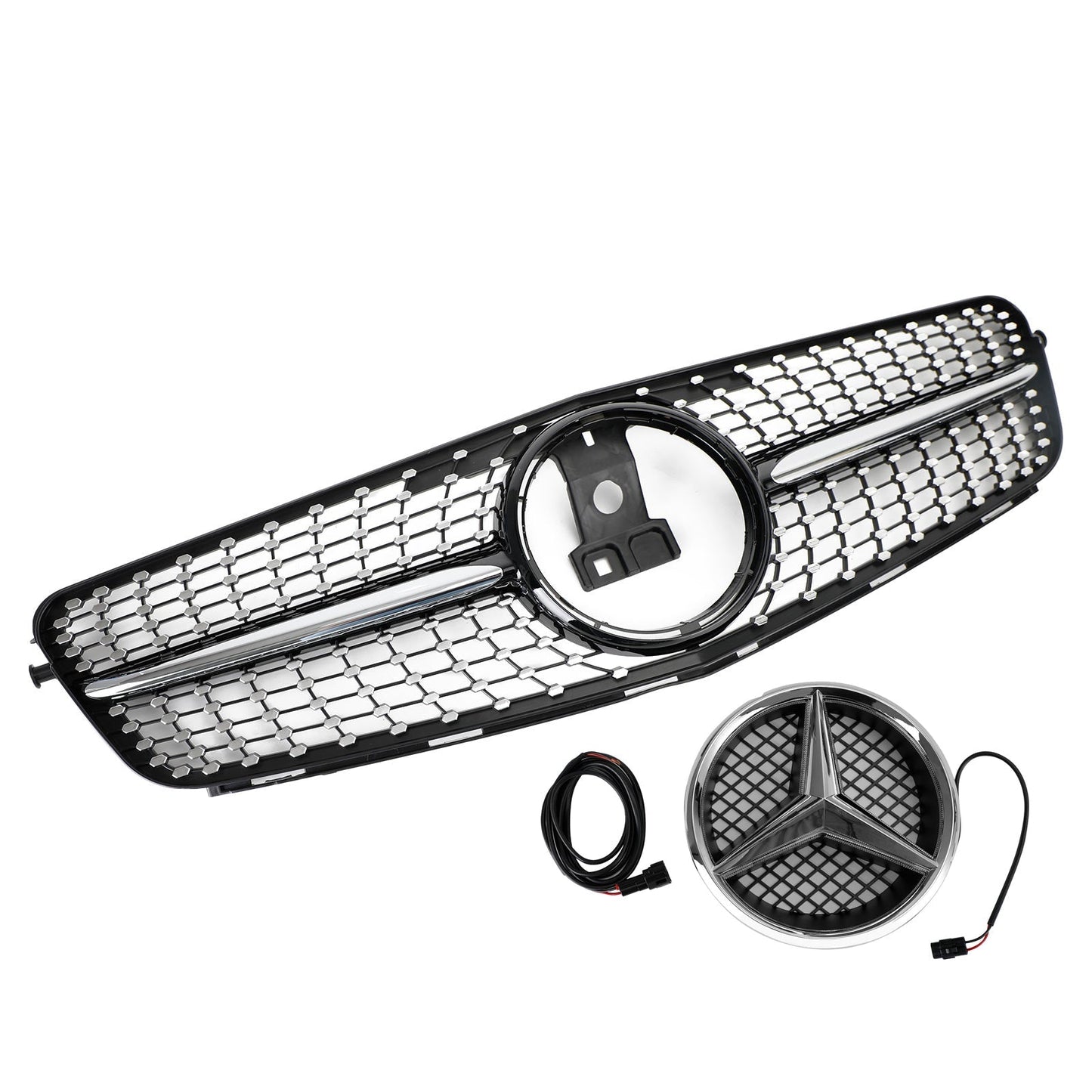 2008-2014 Mercedes Benz C-Class W204 C200 C230 C250 C300 C350 Diamond Black Chrome Front Grille Grill