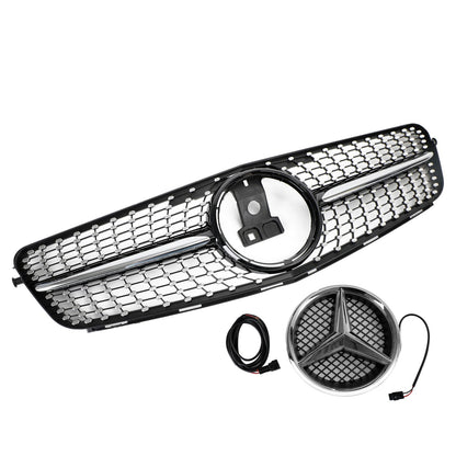 2008-2014 Mercedes Benz C-Class W204 C200 C230 C250 C300 C350 Diamond Black Chrome Front Grille Grill