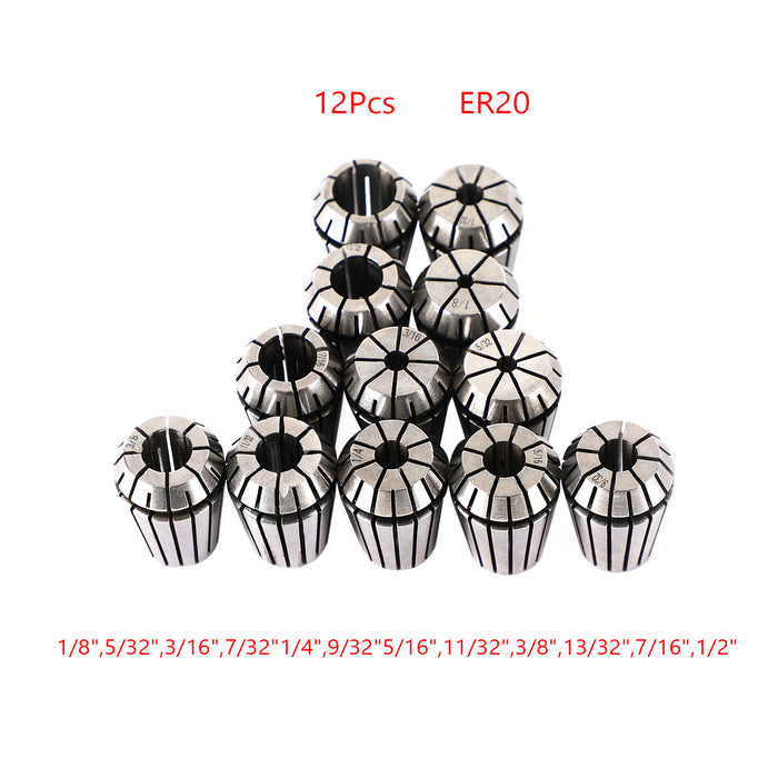CNC Milling Lathe Engraving Machine, 7Pcs ER20(1/8"-1/2") ER20 Spring Collet Set