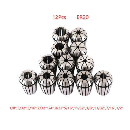 CNC Milling Lathe Engraving Machine, 7Pcs ER20(1/8"-1/2") ER20 Spring Collet Set