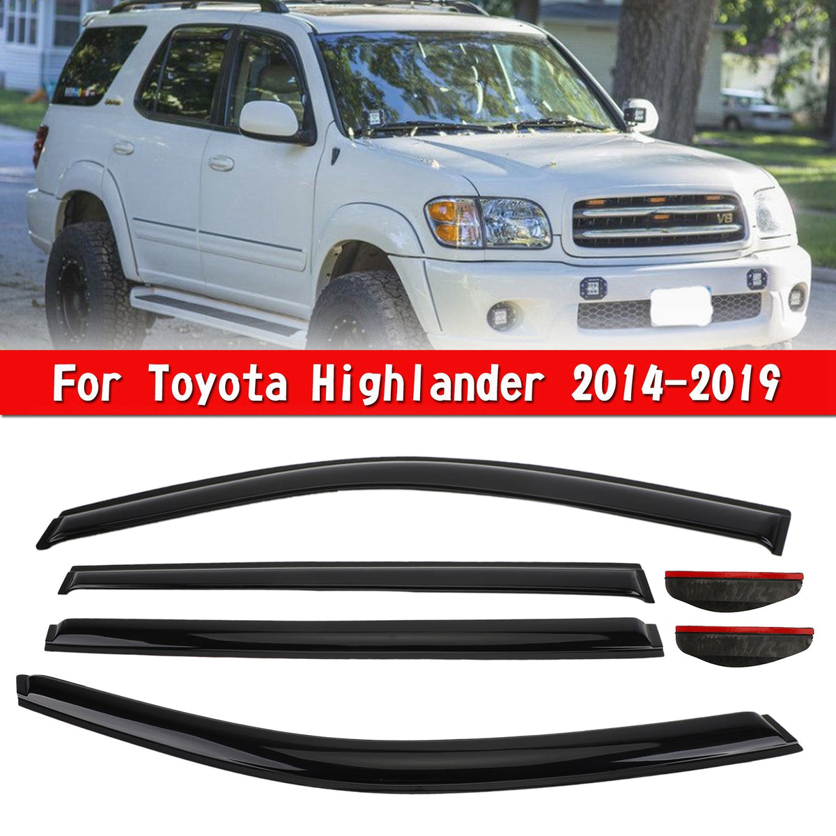 Car Window Sun Rain Guard Visors Kit 6PCS Toyota Highlander 2014-2019