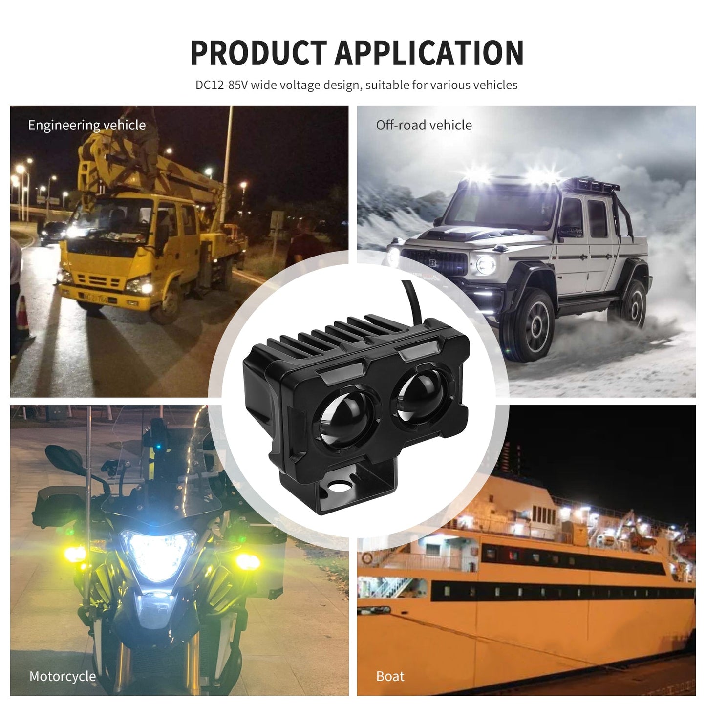 12V-85V Led Motorcycle Worklight Bike Front Headlight Square Spotlight Fog Light