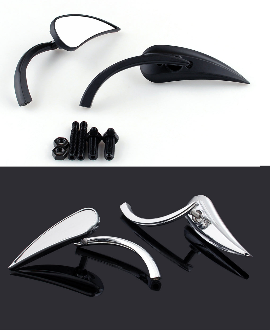 Mirrors RAD II Teardrop Chrome For Honda Suzuki Kawasaki Victory