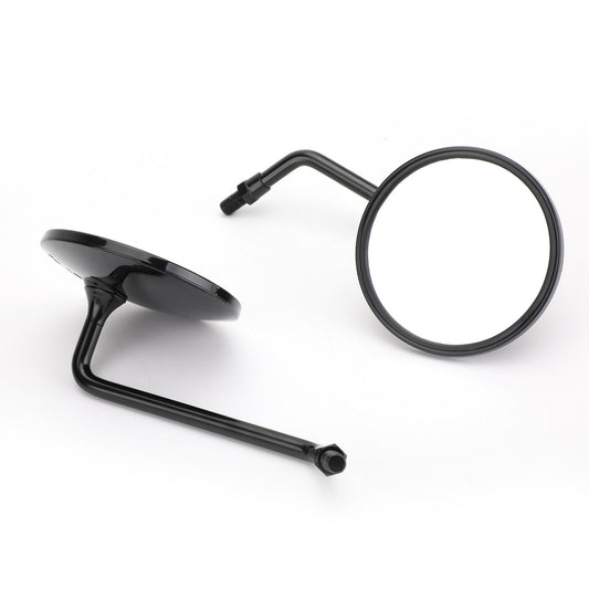 Black Round Adjustable Motorcycle Rearview Mirrors Pair 10mm Scooter Motorbike