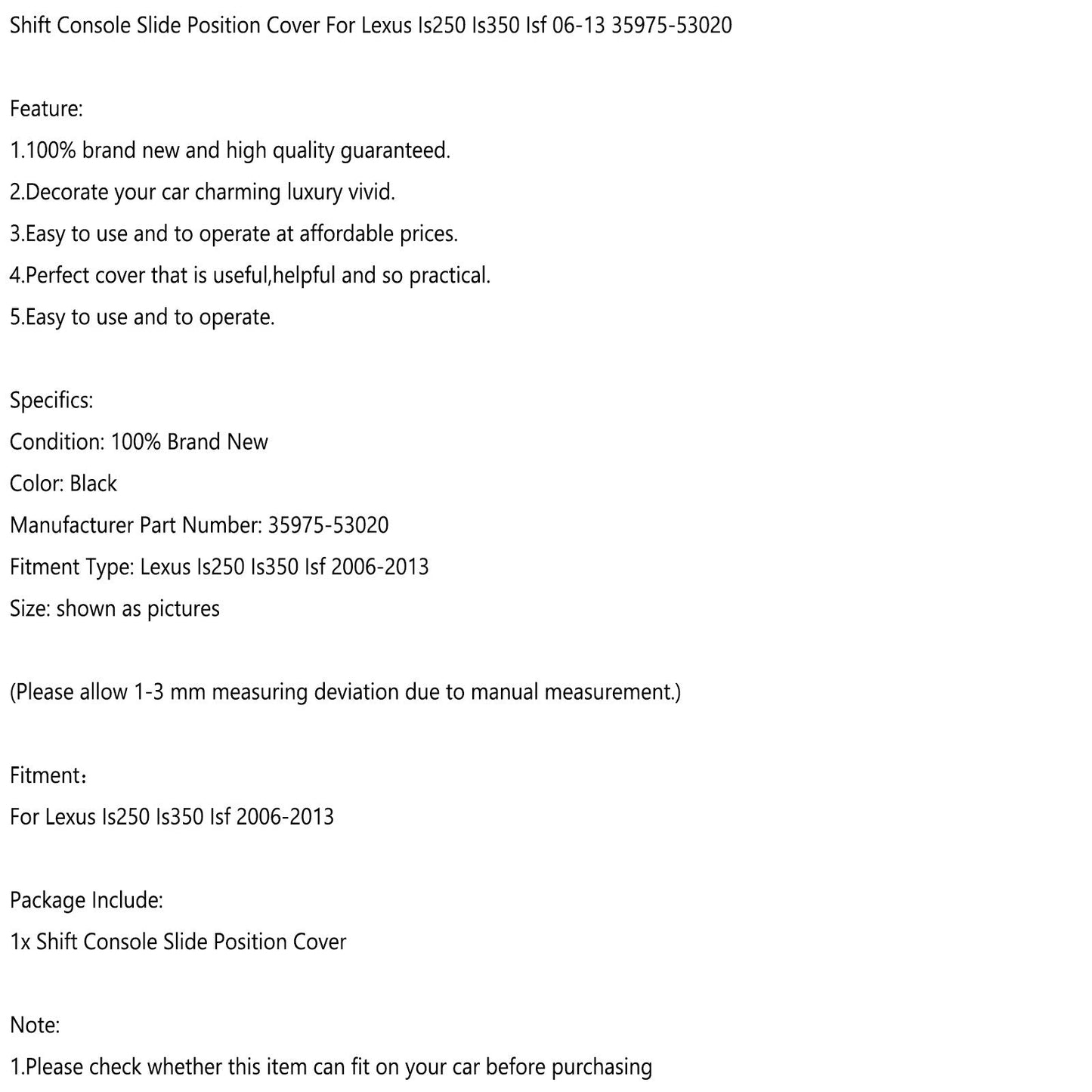 Shift Console Slide Position Cover Lexus Is250 Is350 Isf 06-13 35975-53020